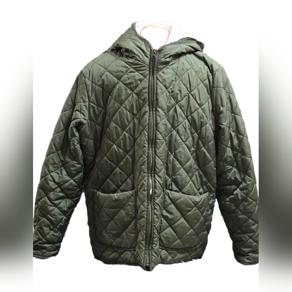 Old Navy, Size XL, Green Sherpa-Lined Hooded Puffer Jacket